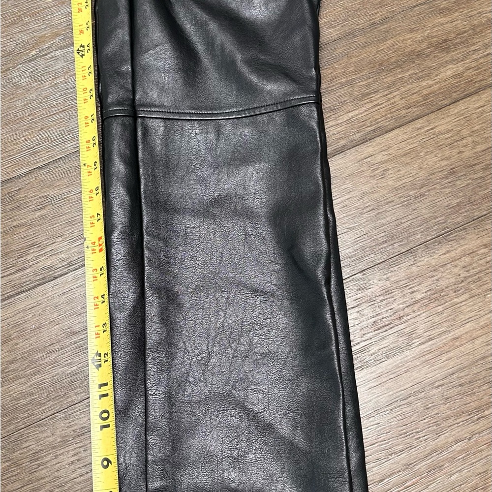 Princess Polly Black Faux Leather Pants High Waisted Straight Leg Raw Hem size 2 - Picture 8 of 12